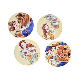 Zrike Disney Beauty and The Beast Coasters – 4″ Ceramic Drink Holders – Use for Hot or Cold Beverages Functional & Collectible Design Doubles as Decor for Dining or Coffee Table Gift for Any Occasion