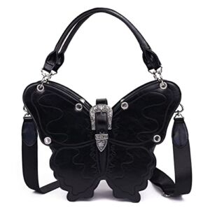 LUKCKWE Medium Crossbody Bags for Women Gothic PU Butterfly Shape Zippered Tote Handbag 2 Adjustable Shoulder Straps