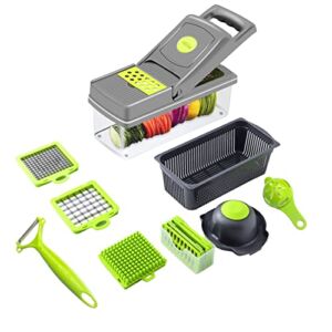 Vegetable Chopper, Pro Onion Chopper, Multifunctional 14 in 1 Food Chopper, Kitchen Salad Slicer Dicer Cutter, Veggie Chopper With 8 Blades, ,Colander Basket, Carrot and Garlic Chopper With Container