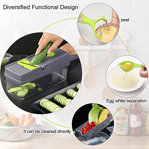 Vegetable Chopper, Pro Onion Chopper, Multifunctional 14 in 1 Food Chopper, Kitchen Salad Slicer Dicer Cutter, Veggie Chopper With 8 Blades, ,Colander Basket, Carrot and Garlic Chopper With Container | The Storepaperoomates Retail Market - Fast Affordable Shopping