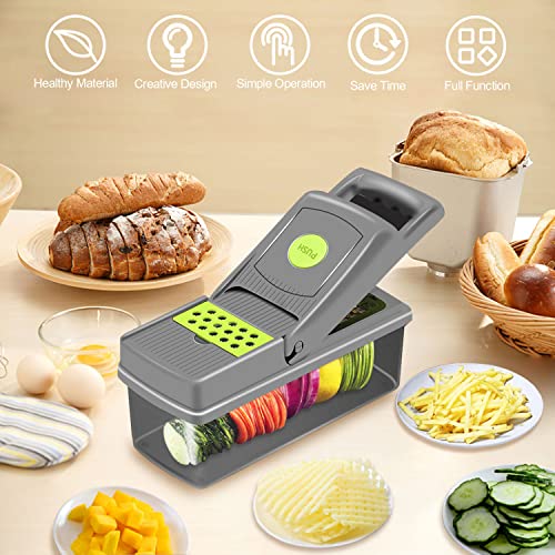 Vegetable Chopper, Pro Onion Chopper, Multifunctional 14 in 1 Food Chopper, Kitchen Salad Slicer Dicer Cutter, Veggie Chopper With 8 Blades, ,Colander Basket, Carrot and Garlic Chopper With Container | The Storepaperoomates Retail Market - Fast Affordable Shopping