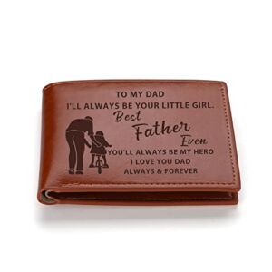 THTCSQ To My Dad Gift Leather Wallet I’Ll Always Be Your Little Girl.Leather Wallet Engraved Personalized Leather Wallet Birthday Christmas Gifts for Dad Gift for Father’s Day(I’ll always dad)
