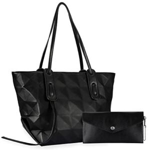 Milan Chiva Geometric Tote Purse and Wallet Set for Women Oversized Shoulder Handbags Hobo Bag with Zipper MC2-1020BK