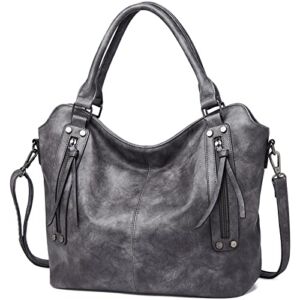 FOXLOVER Hobo Bags for Women Leather Crossbody Shoulder Bags Ladies Large Tote Purse (Grey)