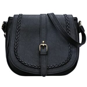 KKXIU Vintage Leather Flap Crossbody Bags for Women and Teen Girls Shoulder Purses (A-Black)