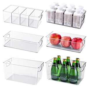 6 Pack Clear Storage Bins Fridge Organizer Kitchen Organization Pantry Storage Bins-Divided Compartment Holder for Snacks, Packets Freeze Organizers With Handles For Cabinet Kitchen Bedrooms,Bathrooms