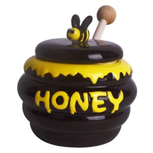 Vencer Ceramic Honey Pot with Lid and Honey Wooden Dipper,Mini Honey Jar for Home Kitchen,VHP-001