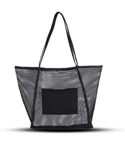 Covelin Women’s Beach Tote Bag, Mesh Handbag Top-Handle Shoulder Bag Black