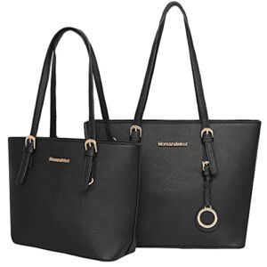 Montana West Tote Handbags for Women Vegan Leather Shoulder Bag Large and Medium 2PCS Purses Set B2B-MWC2-G030BK