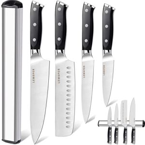 lemsper Professional Chef’s Knife Set 5PCS – 3.5-8 Inch Set Kitchen Knives with Magnetic Knife Strip,5Cr15Mov German Carbon Stainless Steel Sharp Knives Set for Kitchen with Gift Box…