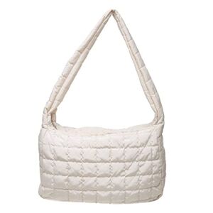 Women’s Quilted Shoulder Bag Lightweight Tote Bag Soft Crossbody Bag Large Capacity Handbag Purse (white)