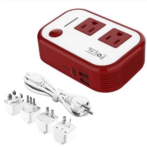 Travel Voltage Converter 220 to 110, FOVAL International Power Converter with [18W PD USB-C] 3 USB Ports 2 AC Outlets Voltage Converter US to Europe UK AU US Italy Worldwide Plug Travel Adapter