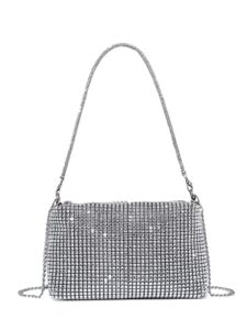 GORGLITTER Women’s Mini Rhinestone Decor Chain Crossbody Bags Glitter Square Shoulder Bags Silver One Size