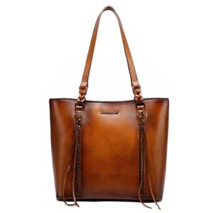 Montana West Purses and Handbags Genuine Leather Concealed Carry Purse Medium Tote Bag with Zipper Hobo Bag Braided Shoulder Bag MWG01-G9068 BR