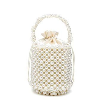 DJBM Women Handmade Beaded Handbag Bucket Handbag Artificial Pearl Clutch Bag for Party Wedding | The Storepaperoomates Retail Market - Fast Affordable Shopping