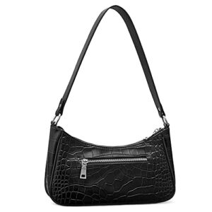 S-ZONE Genuine Leather Shoulder Bag for Women Hobo Purse Handbag Crocodile Pattern Zipper Small Classic