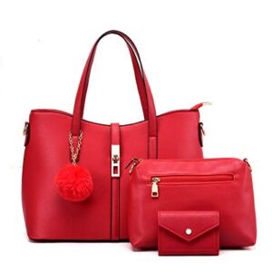 Gladdon Large Tote Bags for Women PU Leather Shoulder Handbags for Ladies With Clutch and Card Holder 3 Pcs Set Red 3PCS
