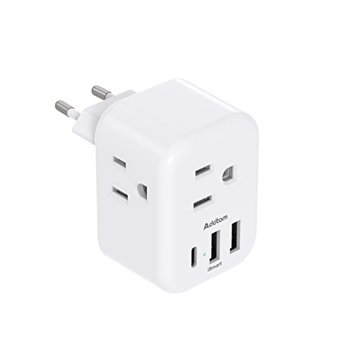 European Travel Plug Adapter, Addtam International Power Plug with 3 AC Outlets 3 USB Ports(1 USB C), Euro Type C Adapter, Essentials for US to EU Iceland Italy Spain France Germany | The Storepaperoomates Retail Market - Fast Affordable Shopping