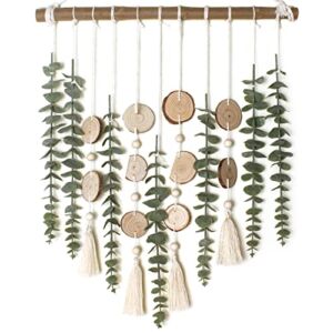 Bathroom Decor Artificial Eucalyptus Hanging Wall Decor Fake Eucalyptus Greenery Leaves Stems Wall Hanging Plants on 16.5 inch Wooden Stick Boho Rustic Farmhouse Decor for Bedroom Kitchen Dining Room
