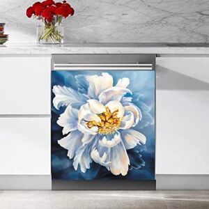 Leav White Flower Sweet Home Decor Dishwasher Magnetic Sticker Kitchen Decoration,Refrigerator，Washers,Cabinets,Dryer Door Cover Magnet Panel Decal 23W x 26H inchs