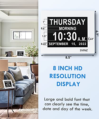 8″ Dementia Clock, Svinz Ultra Large Display for Seniors, Digital Day Clock with 5 Alarms, Auto-Dimming Clock for Bedroom with Day and Date for Elderly Vision Impaired, Memory Loss (White) | The Storepaperoomates Retail Market - Fast Affordable Shopping