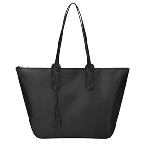 Nylon Tote Bags for Women, GM LIKKIE Top-Handle Shoulder Purse, Foldable Weekend Hobo Handbag (Black)