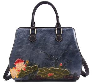 Valrena Genuine Leather Handbag for Women Retro Shoulder Crossbody Organizer Top Handle Satchel Vintage Designer Tote Bag