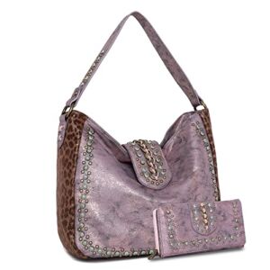 Montana West Purses and Wallet Set Tote Bag Western Leather Concealed Carry Shoulder Bag Tooled Buckle Purse for Women 2pcs MW1058G-918PP, F Purple