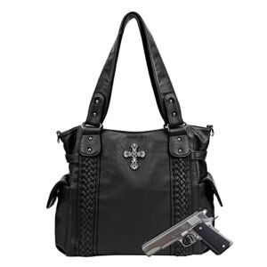 CELELA Conceal Carry Purses for Women Large Tote and Shoulder Bag with Cross Western Style Handbags Washed Leather Bag