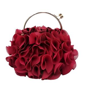 DJBM Floral Women’s Evening Handbags Satin Clutch Purses for Wedding and Party Prom Handbags, Burgundy