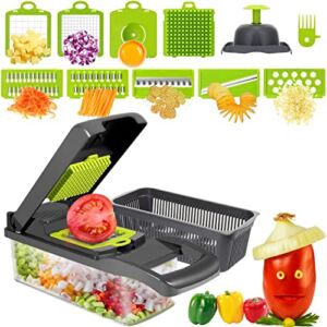 Vegetable Chopper Tools with Drain Basket Non-Slip Handle Kitchen gadgets Food Processor Good for Slicer Dicer Cutter Chopper for Fruits and Vegetables Home Kitchen Accessories Cool Essential