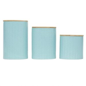 Home Basics Wave 3 Piece Ceramic Canister Set With Bamboo Tops, Turquoise