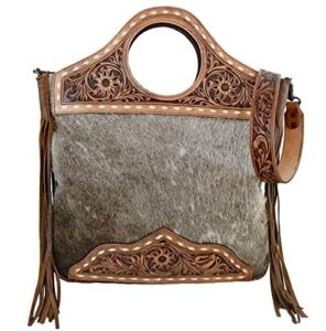 American Darling ADBG347BRAHBR Tooled Leather on Hide Concealed Carry Purse, Brown