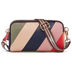 Small Crossbody Purse Colorful Cowhide Leather Shoulder Bags for Women 2 Zippers Clutch Handbag Mobile Phone Bag