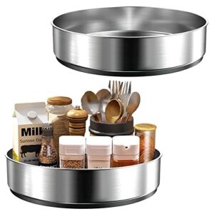 2 Pack Lazy Susan Organizer, Landmore Turntable Organizer 10.2 Inch Stainless Steel Spice Spinning Trays Storage for Kitchen Cabinet, Pantry, Countertop, Silver