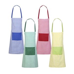 Oeleky Pack of 4 Kitchen Apron, Cloth Fabric Cooking Apron with Pocket, Classic Check Apron Cotton For Kitchen, Home, Restaurant, Work (multi, 4)