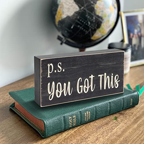 Esur Motivational Home Office Desk Black Decor – Farmhouse Wooden Box Sign Gift for Women – P.S. You Got This | The Storepaperoomates Retail Market - Fast Affordable Shopping