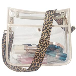 PVC Clear Purse bag Leopard Guitar Strap Clear Bag Stadium Approved Women’s Clear Shoulder Crossbody Bag For concert……（White）…