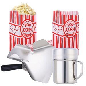 202 PCS Popcorn Machine Supplies Set – Aluminum Popcorn Scoop and Salt Shaker with Handle – 1 Oz Popcorn Bags Bulk (200 Count) for Home Kitchen Theater Movie Tools Supplies