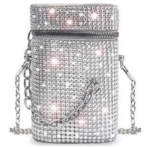 Bling Clutch Purses for Women Evening, Sequins Bags with Removable Silver Chain, Glitter Crossbody Handbag for Wedding Party Cocktail Bridal Prom