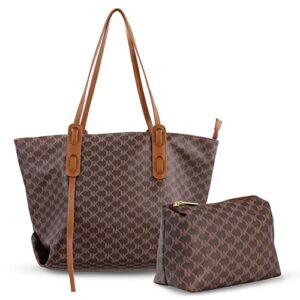 DAENO Womens Purses and Handbags Large Tote Bags for Women With Zipper Ladies Shoulder Wallet Handle Satchel Bags 2pcs Set(Brown)