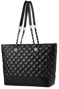 Women Quilted Shoulder Bag, Fashion Lightweight Handbags Tote Puses Designer Satchel Hobo Bag with Chain Straps (Black)