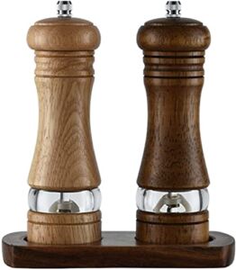 FBWSM 2Pcs Manual Pepper Mills with Base, 6.5 Inches Adjustable Wooden Salt and Pepper Grinders Spice Shaker for Home Kitchen Restaurant