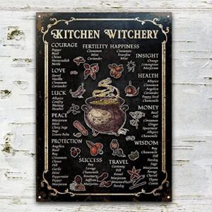 DZQUY Witch Kitchen Witchery Metal Sign Vintage Rust Styled House Decor Witches Magic Knowledge Kitchen Blessing Incense Artwork Tin Signs For Bar, Black, 8 x 12 Inch
