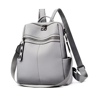 Leather Womens Backpack Purse for Women, Ladies Convertible Cute Purse Backpack and Handbags Shoulder Bag Bookbag Satchel for Travel (Medium, Light Grey)