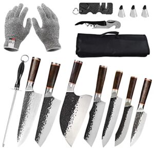 13pcs Serbian Chef Knife Set High Carbon Steel Cleaver Kitchen Knife Whole Tang Vegetable Cleaver Home BBQ Camping with Knife Bag