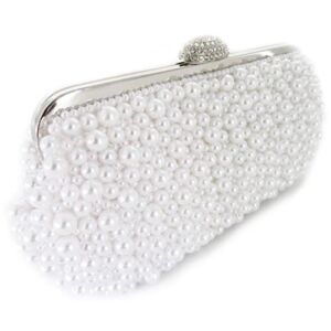 Ofuleo Luxury Pearl Clutch Purses Homecoming Crossbody Crystal Women’s Evening Handbag Tote for Wedding Evening Casual Party (White)