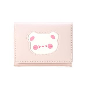 Girls Cute Smiling Bear Small Tri-folded Wallet Slim Wallet Cash Pocket Card Holder ID Window Purse for Women Girls (PINK, White Bear)