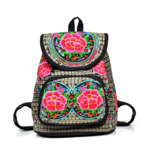 PHEVOS Women’s Embroidered Backpacks Purse Boho Hippie Schoolbag Travel Shoulder Hobo crossbody Bag Handbag (red flower)