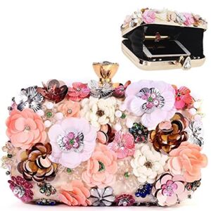 Girlfriend Birthday Gifts Dating Hand Bag Wallets Romantic Flower Wedding Handbags Women Clutches Evening Handbags Chain Strap Shoulder Bags Champagne Color with Black Dirt – Resistant Lining